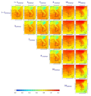 LDAPS 전격자에 대한 주요 채널별 correlation map