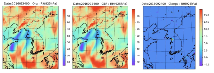 2016.09.24.00UTC에서의 925 hPa 습도 분석장 비교