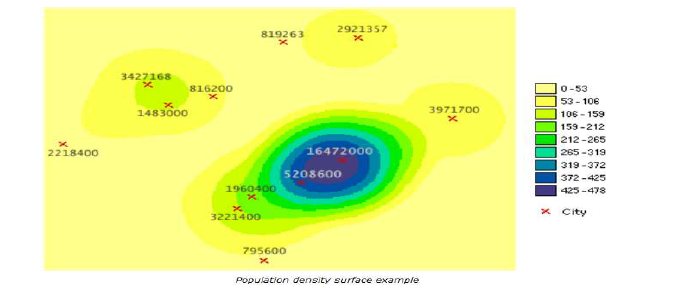 Kernel Density Map을 이용한 공간 분포 및 값 추정 예시