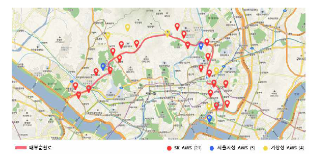 내부순환로 주변 AWS 위치