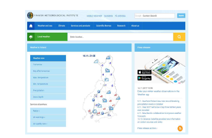 핀란드 기상청의 웹사이트