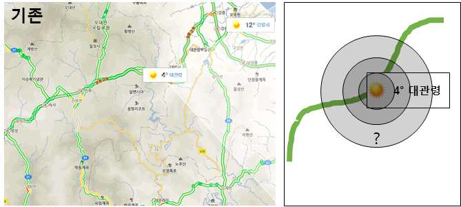 기존 지도 위에서의 기상 정보 시각화