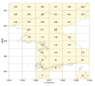 한반도를 포함한 연구지역 (39개 지역)