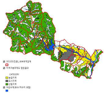 세부유역내 지역 구분 주제도 매핑 결과