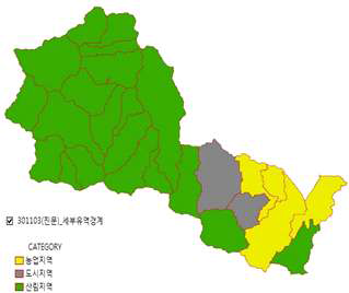 세부유역내 대표 지역 선정 결과