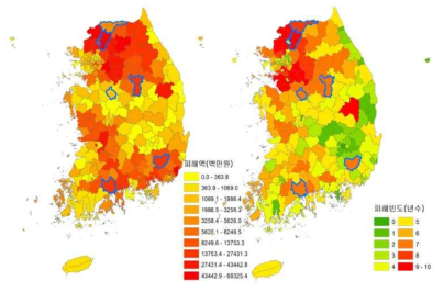 시군구별 피해액 및 피해빈도 분석 결과