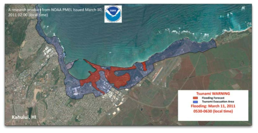 2011년 동일본 지진해일에 대한 하와이 Kahului에의 지진해일 범람 예보 및 대피 경보