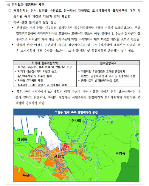 재해취약성분석 등급결과를 기반으로한 도시계획적 대책방안 제시 사례