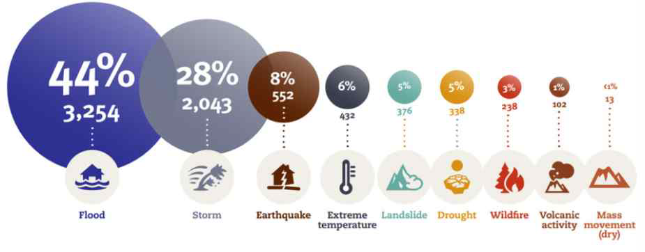 세계 재해재난 발생 비중(’00년~’19년) 자료: UNDRP, ’20년