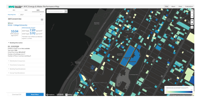 NYC Energy & Water Performance Map 건물데이터 제공화면