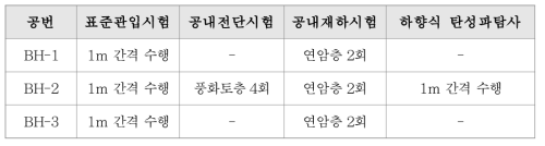 시추공 별 현장시험 종류