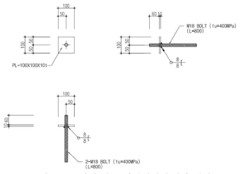 접합 철물 인장실험체 하단 계획