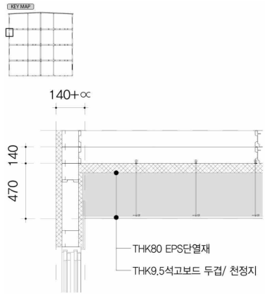 일반벽 - 천장재 접합부 설계 개념도