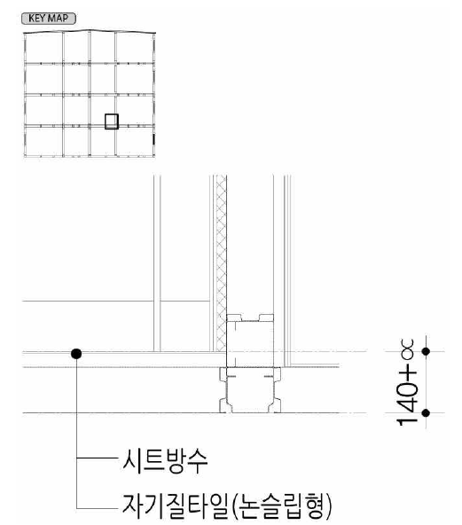 시스템 키친 - 층간대의 바닥재 접합부 설계 개념도