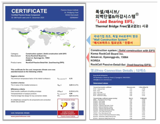 패시브하우스 구성 제품 인증서 사례