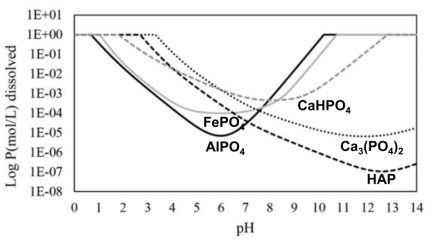 pH에 따른 인 화합물의 용해도 곡선
