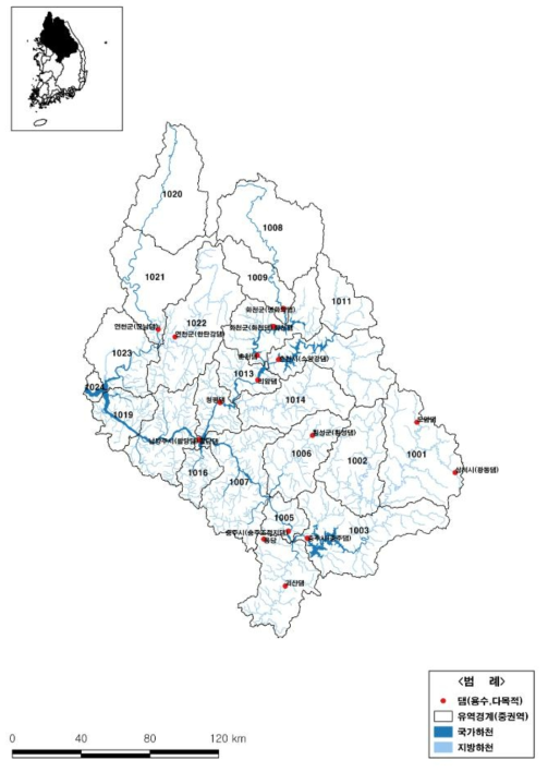 한강유역 중권역 및 주요 댐 현황