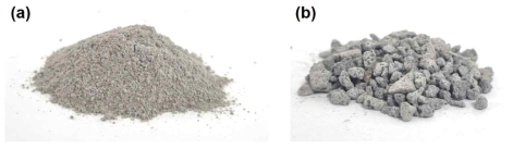(a) 인공월면토 및 (b) 현무암 골재