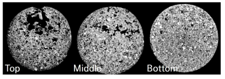 1120℃ 일반 저진공 소결 시료(VS-1120)의 상부, 중심, 하단부의 X-ray CT 사진