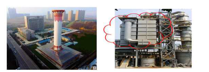 중국 시안의중국 시안의 “smog free” 도심지 공기정화 타워(좌)와 산업용 전기집진장치(우)