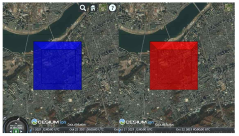 CESIUM에서 듀얼맵 활용한 가시화 예시