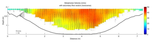 ADCP 측정 단면의 주유속 및 2차류 분포 분석