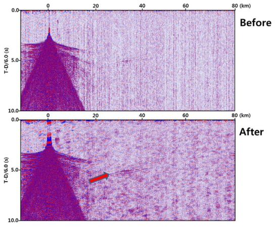 OBS record section (upper) before and (lower) after coherency filtering