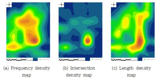 Density maps of LANDSAT-8 satellite image of the Odaesan area using right angle grid