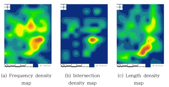 Density maps of KOMPSAT-2 satellite image of the Odaesan area using right angle grid