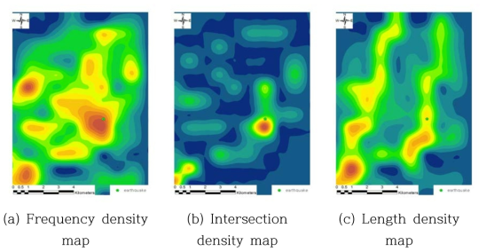 Density maps of Shaded relief image of the Odaesan area using right angle grid