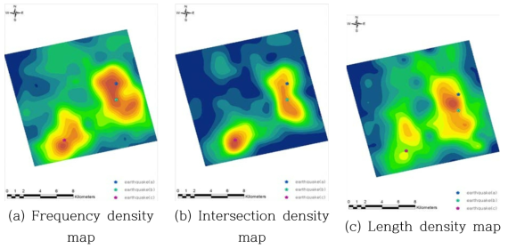 Density maps of LANDSAT-8 satellite image of the Geochang area using right angle grid