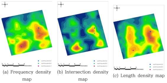 Density maps of KOMPSAT-2 satellite image map of the Geochang area using right angle grid