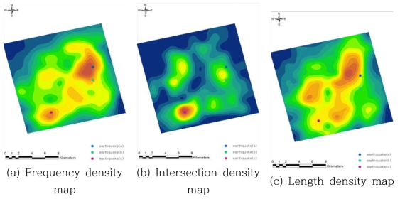 Density maps of Shaded relief image of the Geochang area using right angle grid