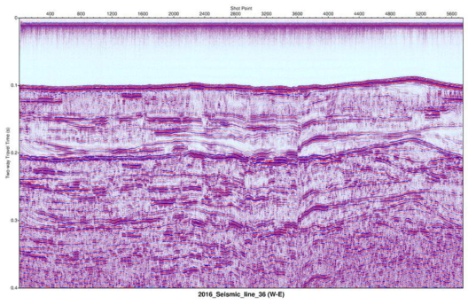 High-resolution seismic profile after processing of multichannel seismic data