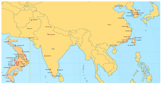 The locations of the nuclear power-plant sites in East Asia (NEL, 2011)