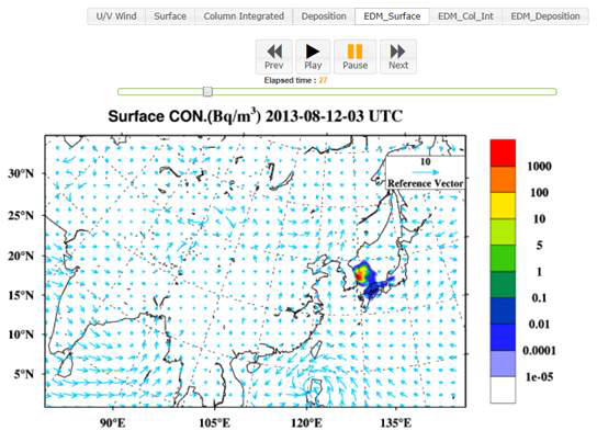 선택된 CASE의 EDM-EA 자료의 표출 – Surface concentration