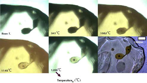 상온에서부터 1,288oC까지의 가열과정 동안의 멜트포유물의 상변화