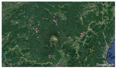 백두산 현무암시료의 분포 위치