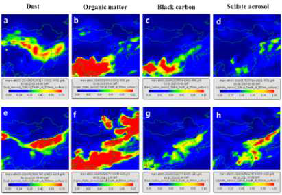 ECMWF 자료를 이용한 동아시아 지역 550nm AOD 분포. (Shin et al. 2015)