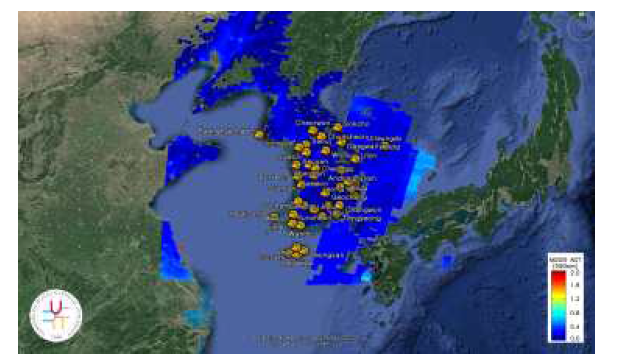 2012년 1월 17일 한반도 에어로졸 광학적 두께의 분포