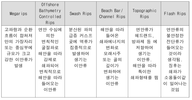 지형유형에 따라 발생하는 이안류의 특징