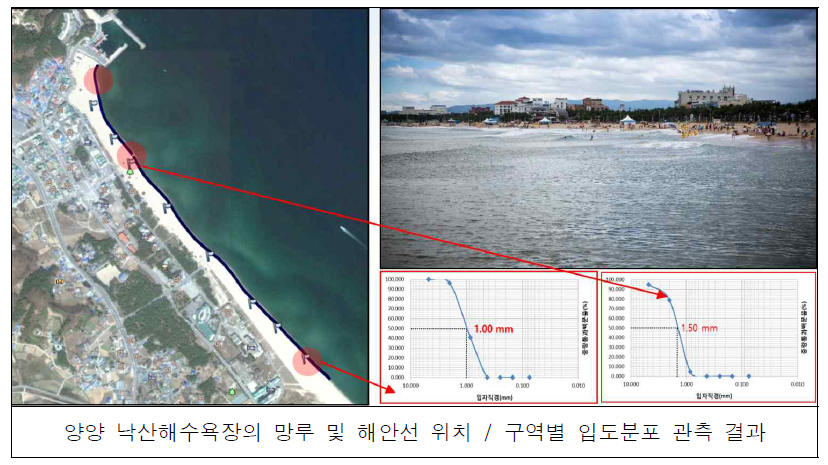 낙산해수욕장 구역별 입도분포 관측