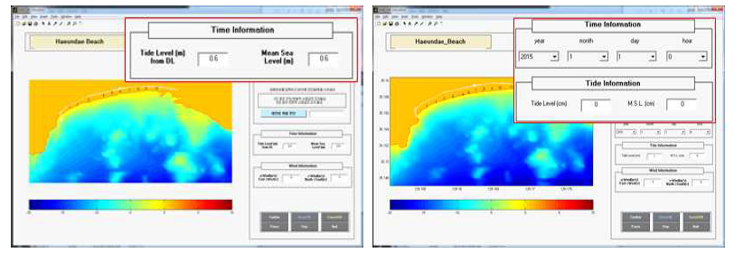 개발한 예보 조위를 적용한 이안류 예측 시스템의 개선 전(좌) 후(우)