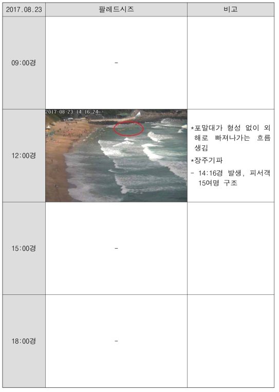 실제 이안류 발생 현황 보고서 작성(CCTV 분석 및 현장) ; 중문 해수욕장 (2017.08.23)