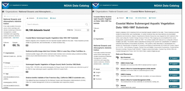 NOAA에서 제공하는 데이터셋 카탈로그 화면
