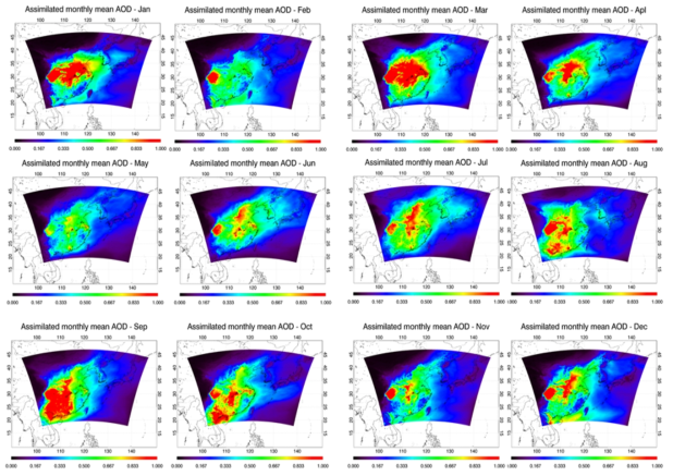 자료동화 후의 월별 평균 AOD