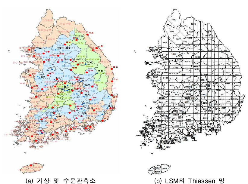 기상, 수문관측소 및 LSM 격자 정보