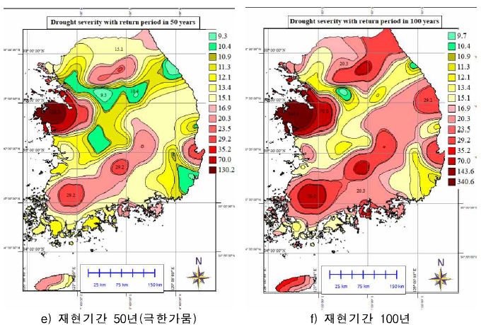 재현기간별 가뭄심도 분포도(계속)