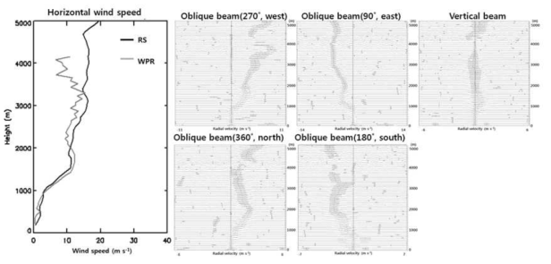 Vertical profiles of horizontal wind speed and Doppler spectrum from wind profiler at 20LST 17 June 2013