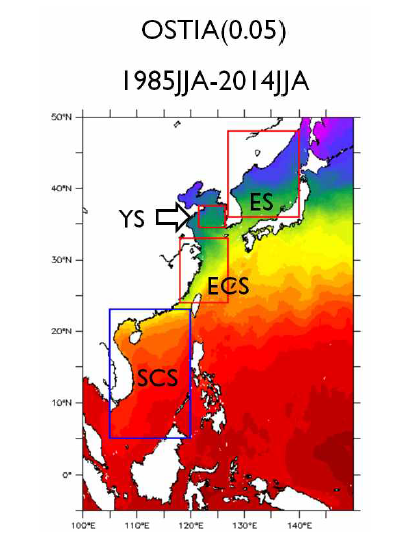 한반도 주변 분석해역, 동해(ES), 황해(YS), 동중국해(ECS), 남중국해(SCS)